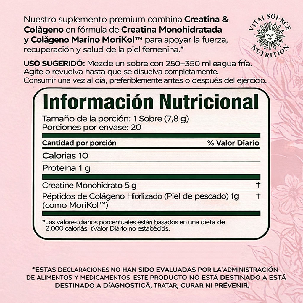 Stick de Creatina y Colágeno-5g de Monohidrato de Creatina Creapure + 1g de Colágeno MoriKol - Apoya la Fuerza, la Recuperación y la Salud de la Piel (30 sobres)